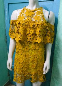 Yellow Lace Off-Shoulder Dress