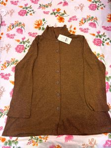 Brown Button-Down Knit Top