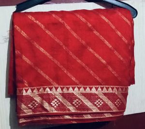 Elegant Red Striped Saree