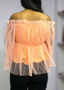 Orange Off Shoulder Girl Crop Top Partywear