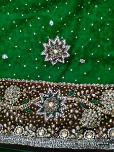 Green heavy party wear  handwork Saree