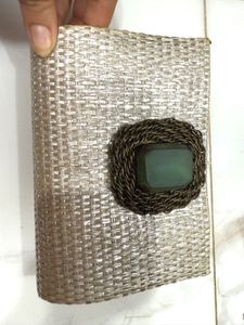 Silver Woven Clutch with Stone Detail