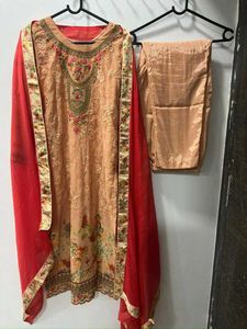 Orange Embroidered Pant Suit