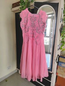 Pink Embroidered Ethnic Gown