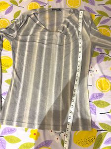 Chic Striped Cowl Neck Long Sleeve Top