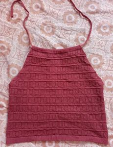 Cute Pink Knit Halter Top