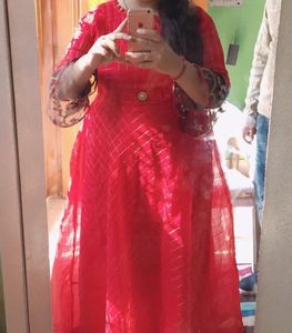 Red Embroidered Anarkali