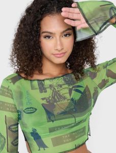 Green Printed Mesh Top