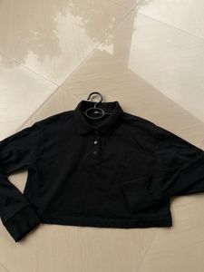 Black Cropped Long Sleeve Polo