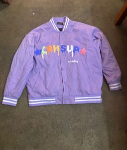Purple Graphic Print Varsity Jacket