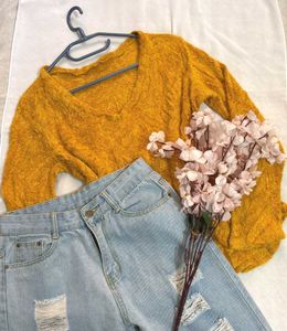 🎁Buy1 Get1 Free Mustard V-Neck Knit Top F