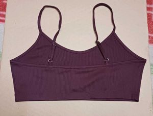 Sleeveless Ribbed Wine Crop Cami Top with Short