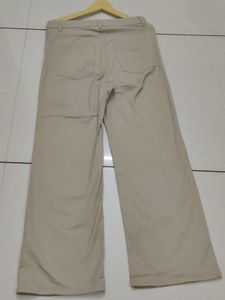 Beige Distressed Wide Leg Jeans