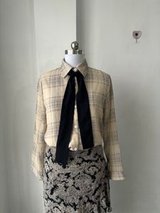 Vintage-Style Plaid Blouse &amp; Paisley Skirt Set