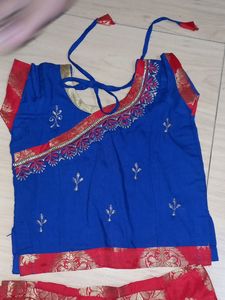 Blue Red Jari Ghaghra Choli For Kids