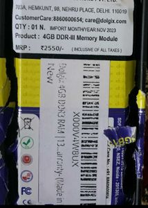 Ram 4gb DDR 3 1300Mhz New With Bill