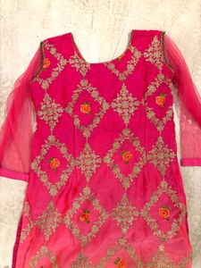 Pink &amp; Gold Embroidered Kurta