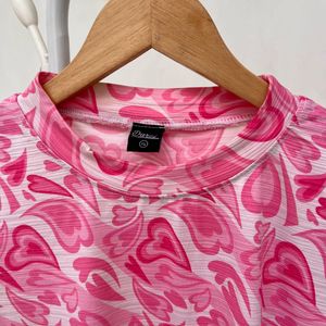 Pink Heart Print Top - Y2K Aesthetic