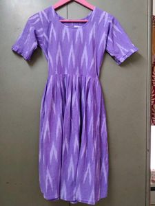 Purple Ikat Cotton Fit & Flare Dress