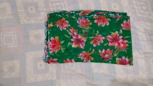 Green Floral Print Saree