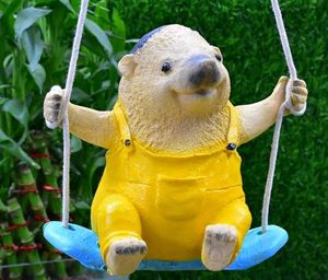 Polyresin Cute Hedgehog on Swing Decor for Garden