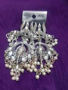 Elephant &amp; Trishul Silver Earrings