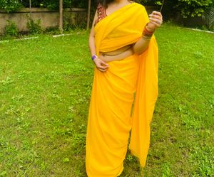 Beautiful Yellow Plain Saree🫶