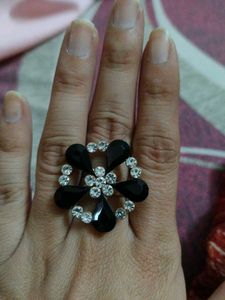 Silver And Black Stone Ring