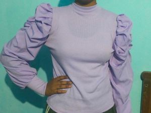 Lilac Puff Sleeve Mock Neck Top