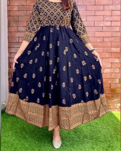 Elegant Navy & Gold Print Anarkali