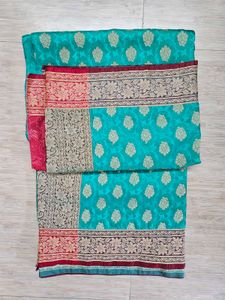 Teal & Red Floral Saree