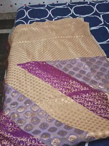 Purple &amp; Beige Embellished Saree