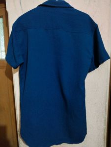 Blue Textured Short Sleeve Korean Shirt