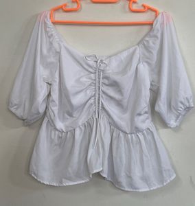 White Puff Sleeve Peplum Top