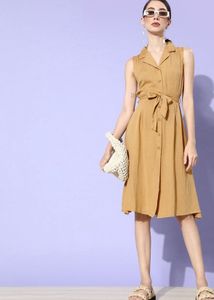 Moda Rapido Mustard Midi Shirt Dress