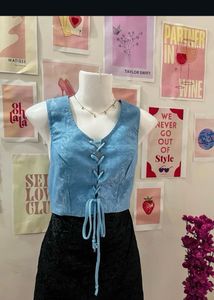 Blue Front Tie Corset Pattern Top