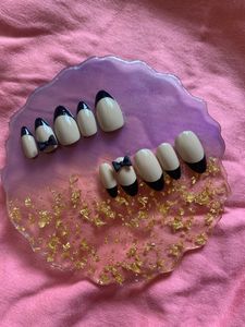 Black French Nail With A Bow