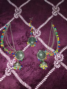 Oxidised Earrings With Mang Tika
