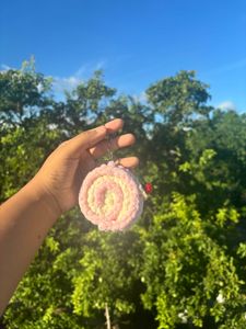 Crochet Cream Roll Key Chain