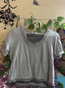 Cloud Grey T-Shirt With Lace Neck