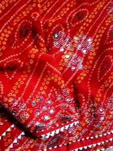 Red   Bandhni Sadi Mirror Work Blouse Size  44