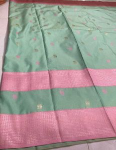 New Green &amp; Pink Semi Kanchi Saree
