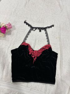 Gothic Lace Trim Halter Top