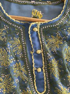 Embroidered Blue Half Kurta