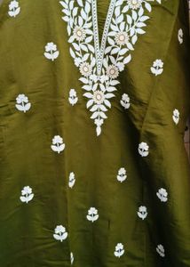 Olive Green Embroidered Kurta