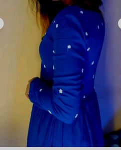 Blue Embroidered Babydoll Dress