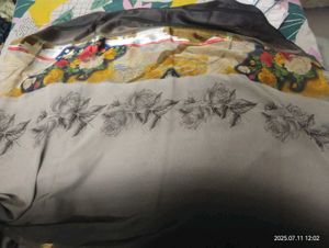 Floral Print Saree with Color Block Border
