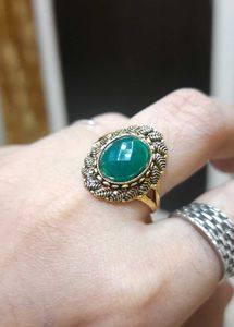 Golden Oxidized Ring With Dark Green Stone✨️
