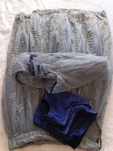 Grey Net Lahanga Blouse And Dupatta