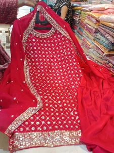 Red Embroidered Kurta Set
